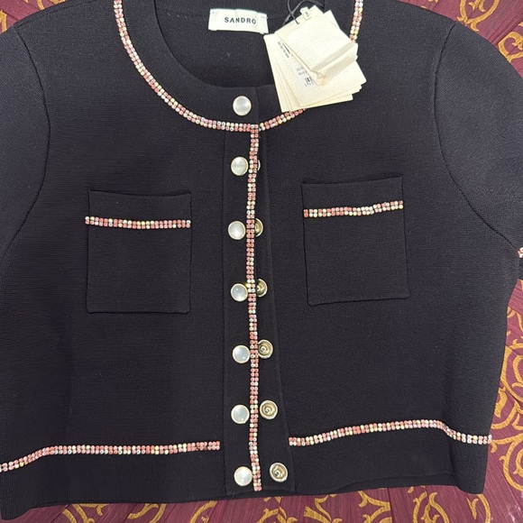 NEW Sandro crystal-embellished cropped cardigan size 2 - Picture 6 of 10
